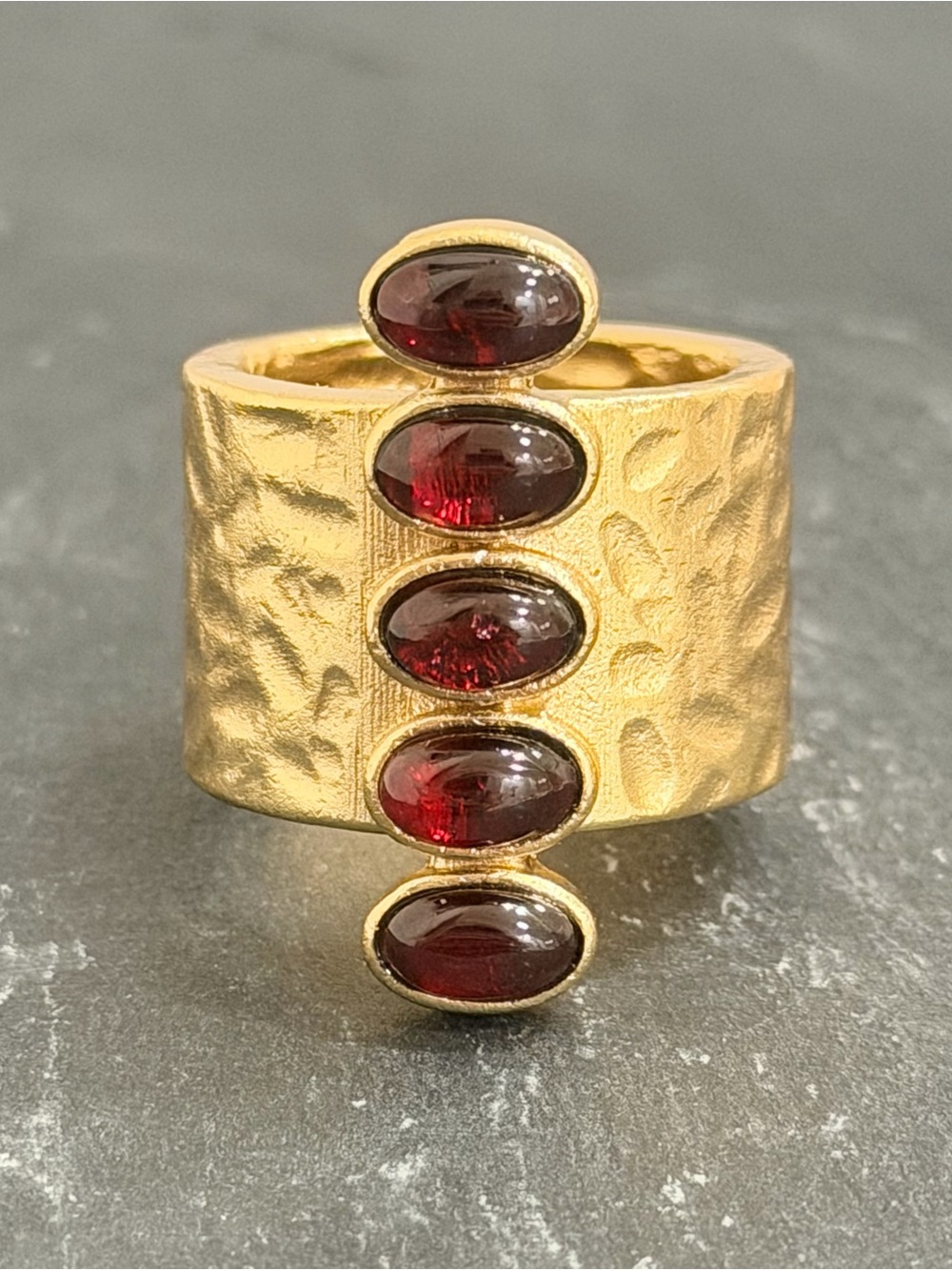 New Handmade Garnet Hammered Ring